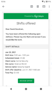 Shift Offered Email Notification